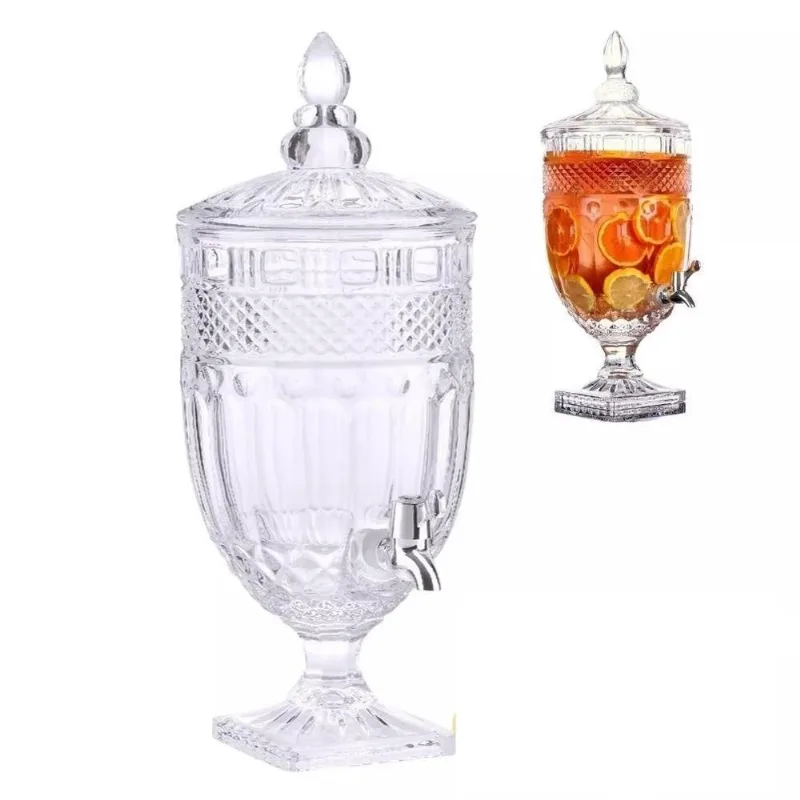 Suqueira Grande 5 Litros Cristal Dourada Para Bebidas Vidro