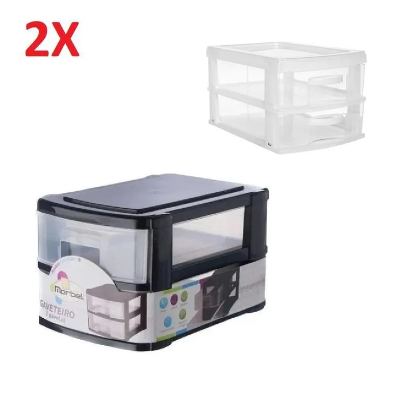 Kit 2 gaveteiro plastico organizador multiuso para escritorio quarto lavanderia