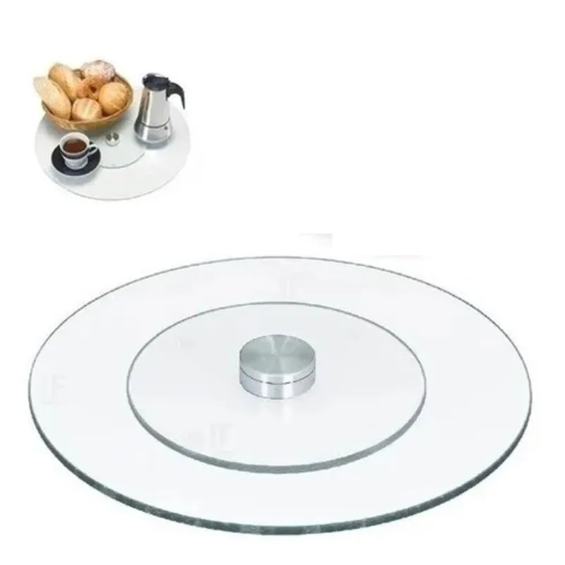 Prato Giratorio Centro De Mesa 33cm Para Bolos Doces Decorativo Em Vidro E Inox Luxo
