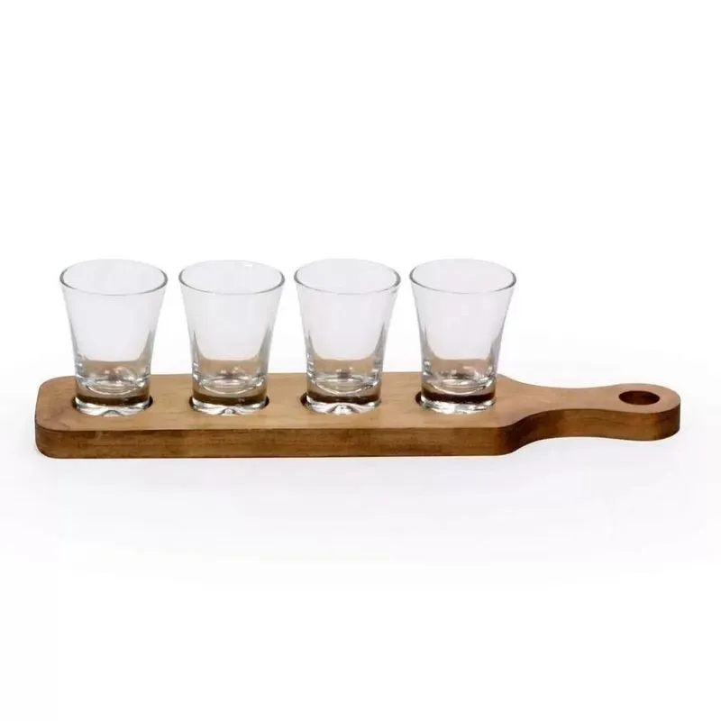 Tabua Shots Drinks Kit 4 Copos 50ml Bebidas Doses Tequila Cachaca Degustacao Luxo