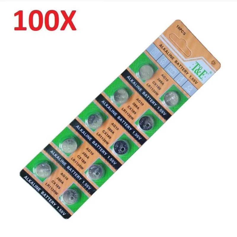 Kit 100 Pilhas Botao 1.5v Bateria Ag10 Lr1130 4 Cartelas
