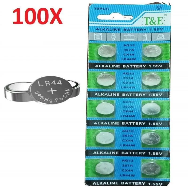 Kit 100 Pilhas Bateria Blister Lr44 Ag13 Lr1154 4 Cartelas