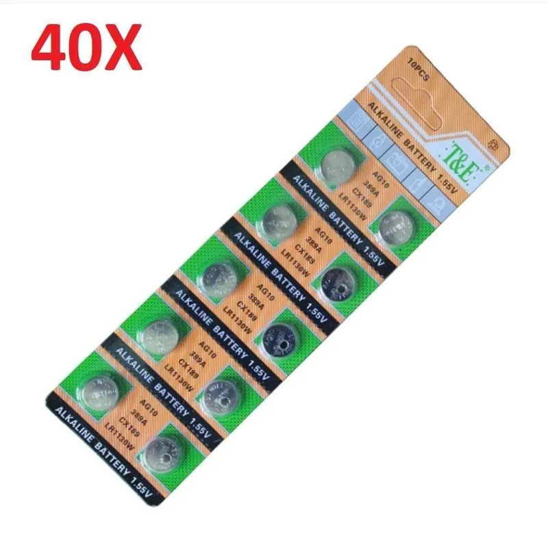 Kit 40 Pilhas Ag10 Lr1130 Bateria Blister 4 Cartelas Botao Moeda Alarme 1.5v