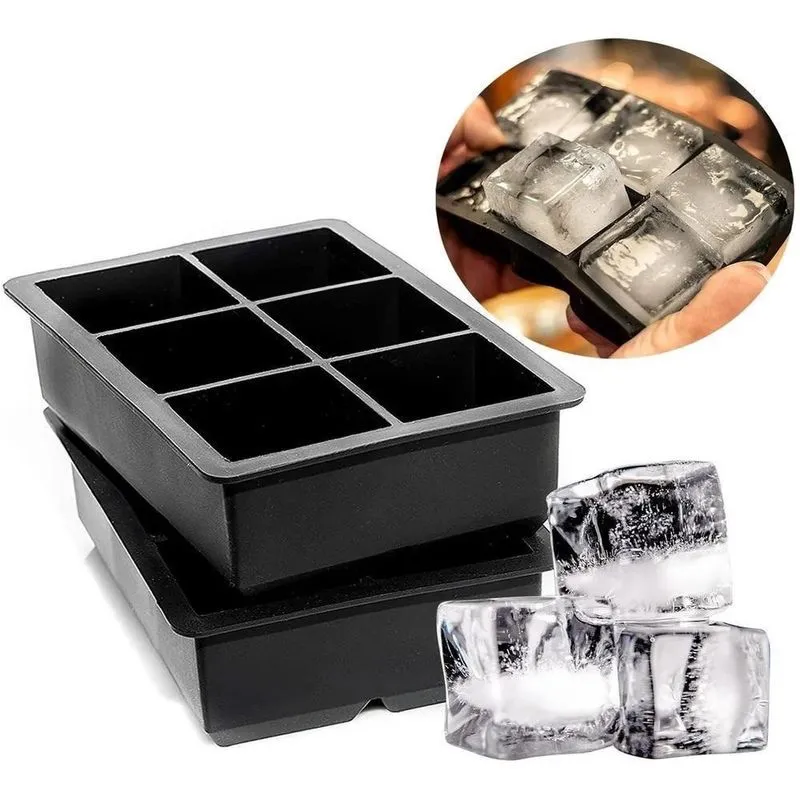 Forma De Gelo Gigante Em Silicone 6 Cubos Agua Suco Drink