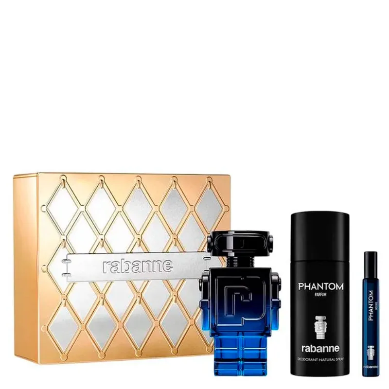 Kit Perfume Wild Love Rabanne Phantom Masculino Eau de Parfum 100ml + Desodorante 150ml + Miniatura 10ml Coffret