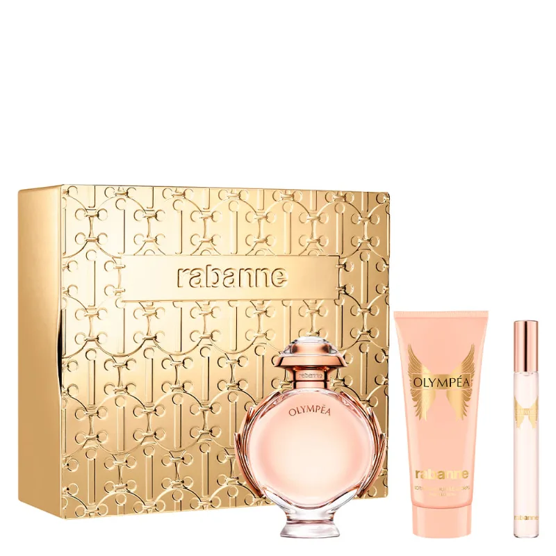 Kit Perfume Rabanne Olympéa Feminino - Eau de Parfum 80ml + Loção Corporal Sensual 100ml + Miniatura 10ml Coffret