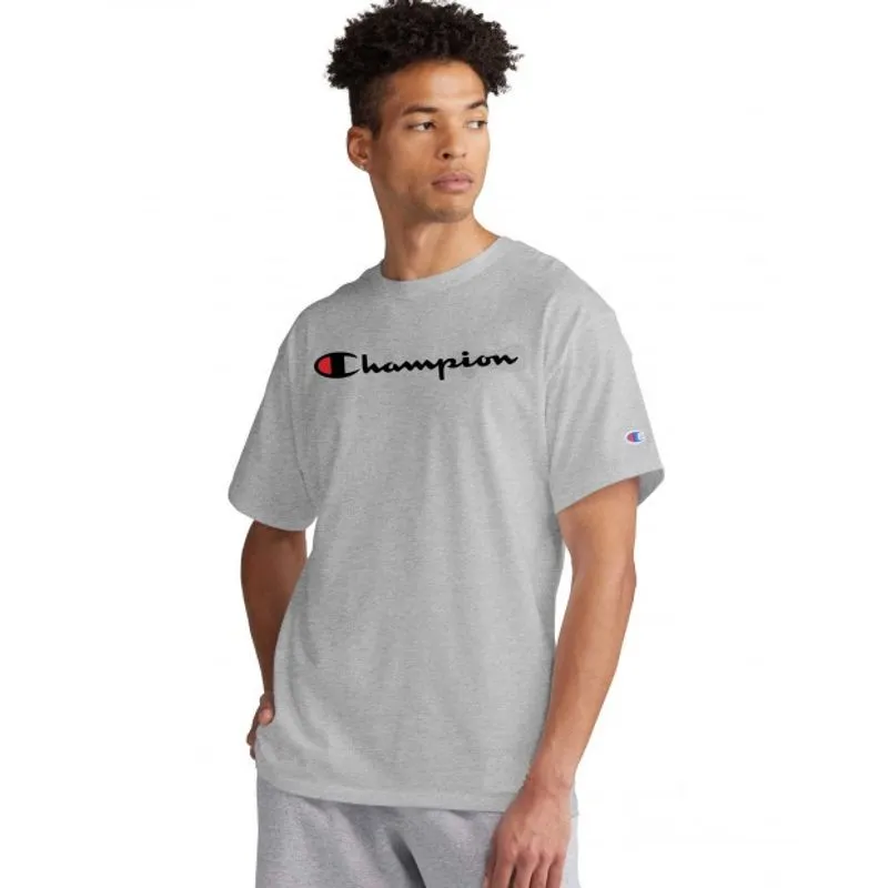 Camiseta champion life script logo bordado cinza