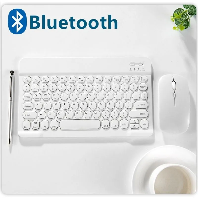 Kit Mouse Teclado Bluetooth Sem Fio Branco