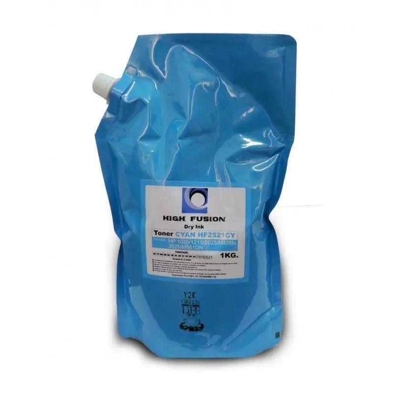 Refil Pó Toner 1 Kg High Fusion Cyan Hf2521 P/ Hp Color Universal Performance