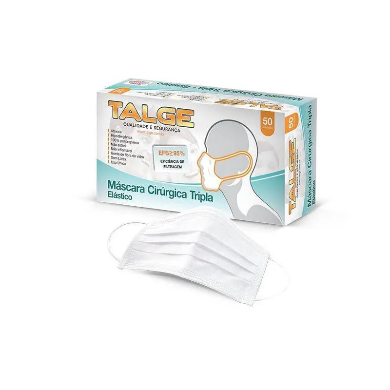 Kit 100un Máscara Tripla Descartável Elástico Talge Anvisa