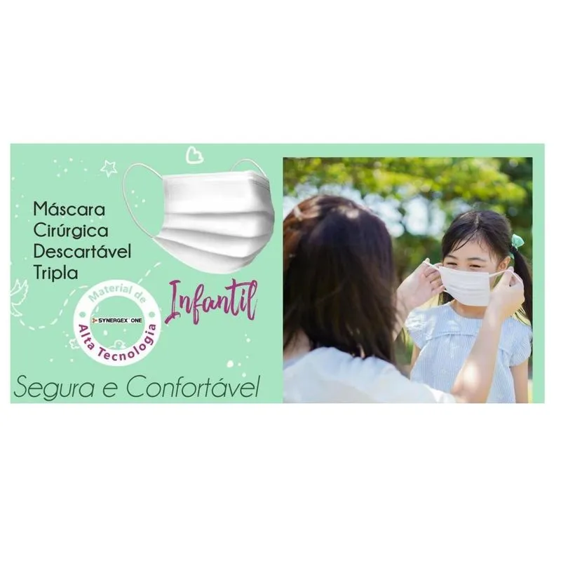 Máscara Infantil Tripla Descartável Elástico 25 Un Branca Biotec