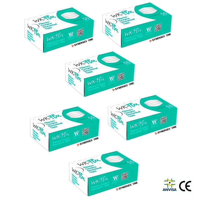 Kit 6 Máscaras Respiratória Tripla Branca Wk-flex 50un Anvisa