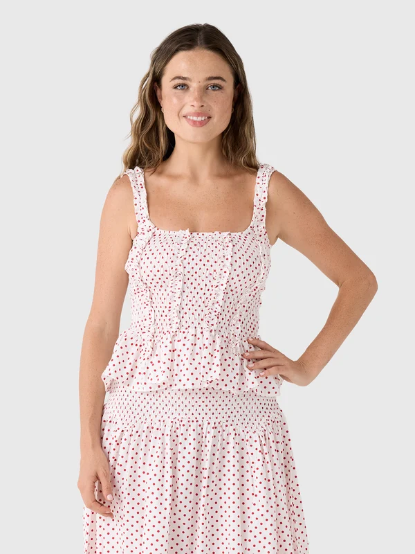 Damson Madder Women's Raphi Cami US10/AU14 / OFF WHITE AND RED SPOT