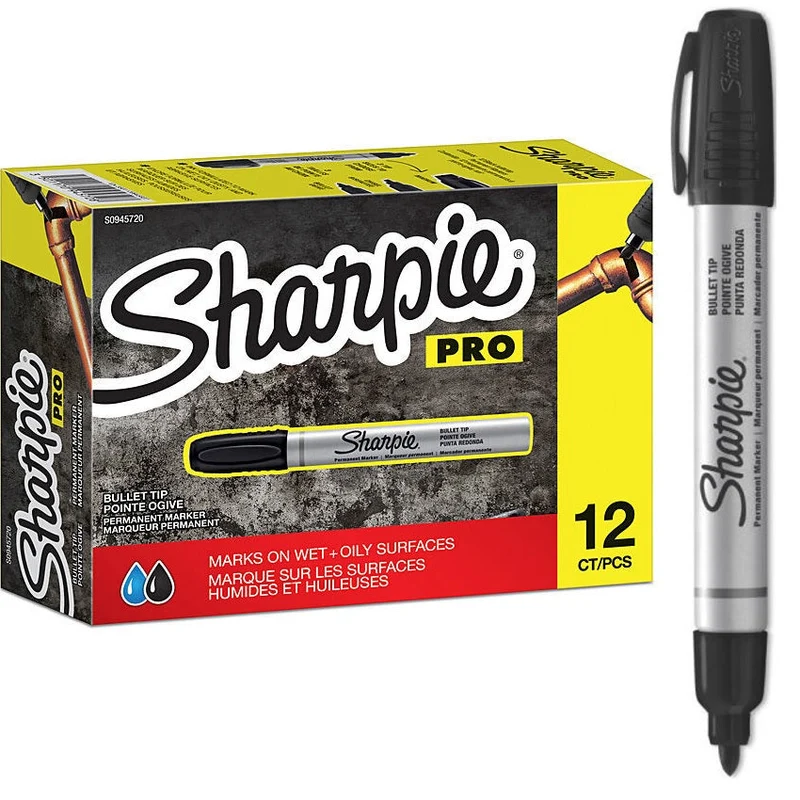 Sharpie Pro Permanent Marker Metal Barrel Bullet 1.5mm Durable Heavy Duty Black Box 12 SuperOffice