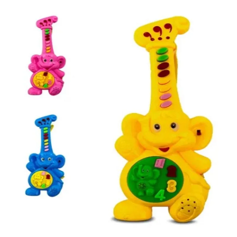 Guitarra Violao Musical Infantil Elefante Elefantinho Brinquedo Menino Menina Som 30cm Rosa