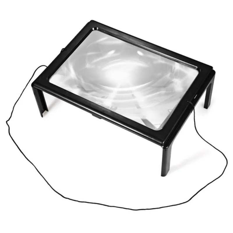 Lupa De Mesa Tamanho A4 Led Lente De Aumento Para Leitura Com Suporte Maos Livre 3x Com Iluminação