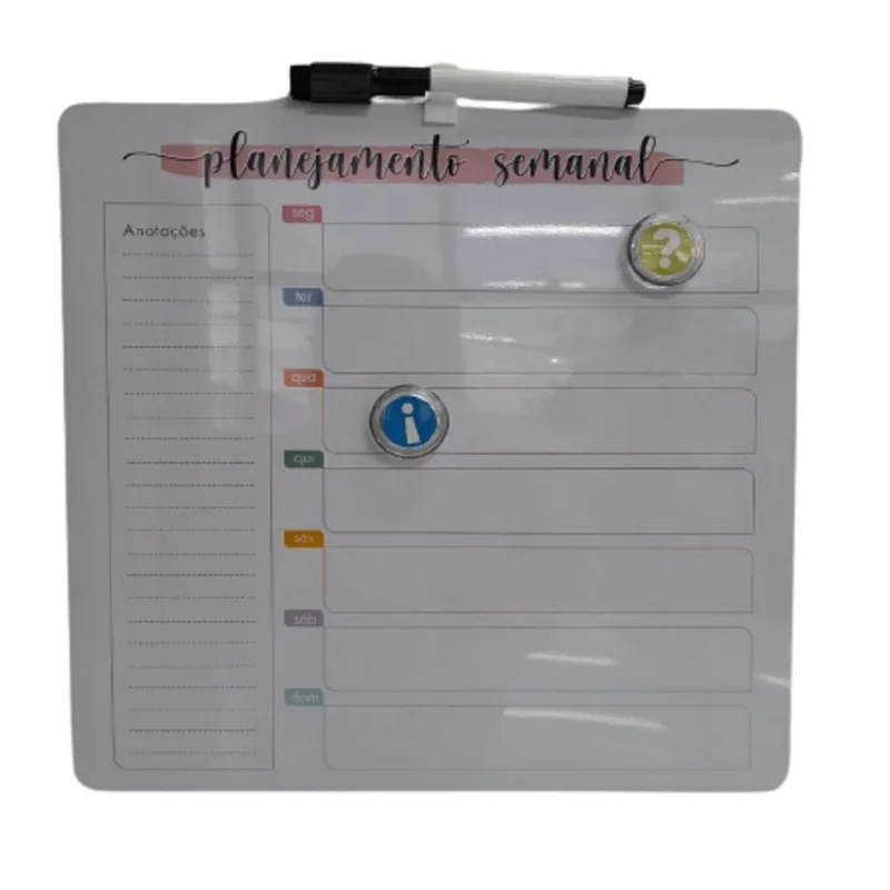 LOUSA MAGNETICA DE PLANEJAMENTO SEMANAL QUADRO DE TAREFAS RECADOS ANOTACOES E AVISO LOUSA COMPLETA