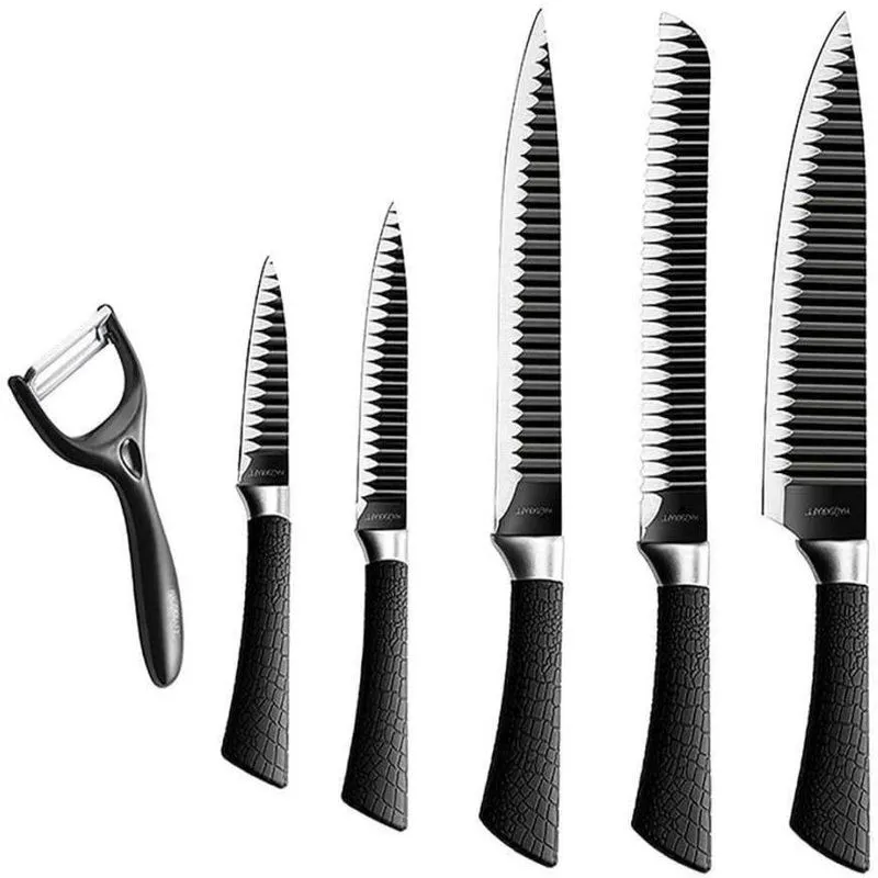 Kit Faqueiro 6 Peças Jogo De Facas Com Descascador Antiaderente Churrasco Cozinha Completo