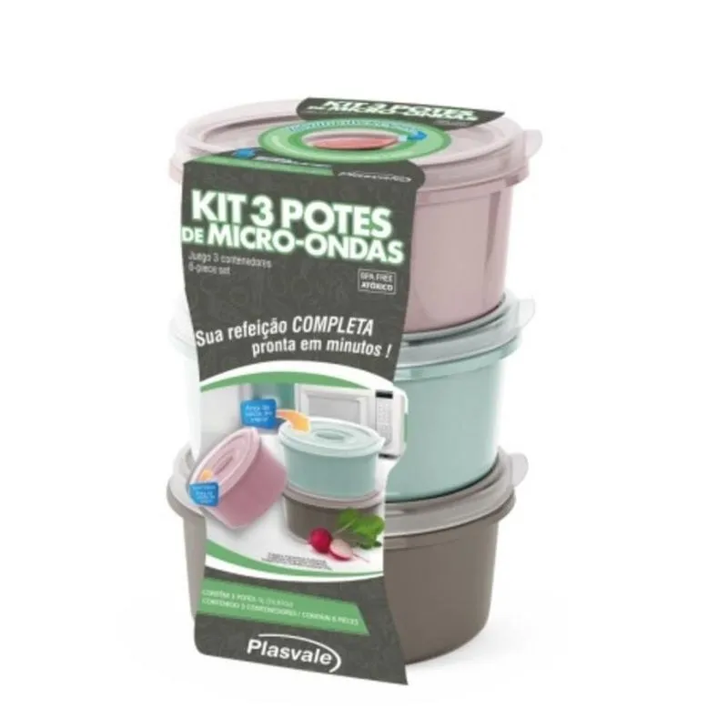 Kit Pote Com Saida De Vapor Conjunto Fitness 3 Potes Marmita A Vapor Para Microondas