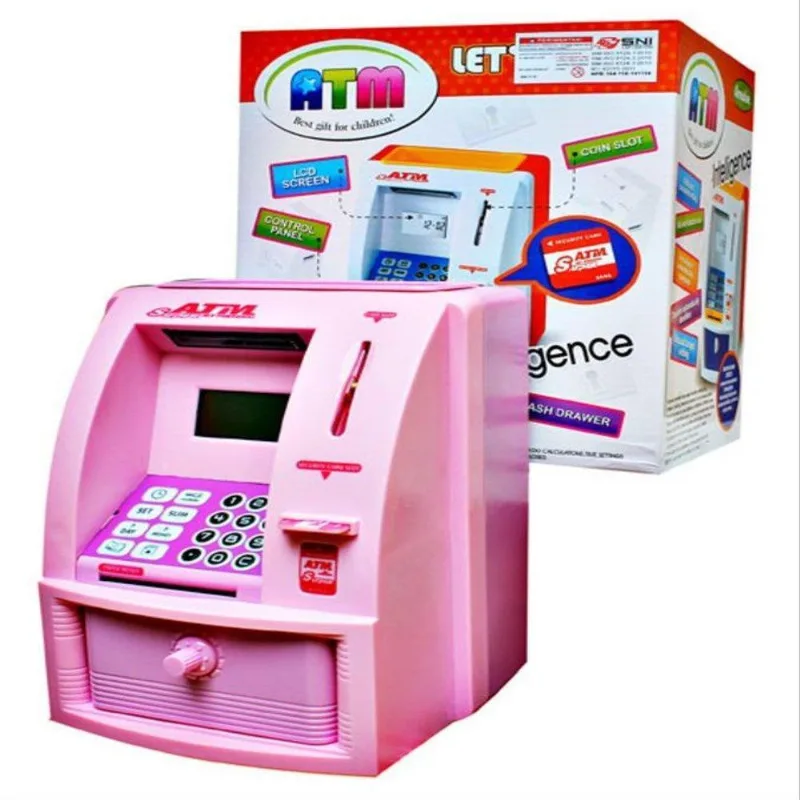 Cofrinho Digital Lcd Senha Cofre Eletronico Teclado Caixa Eletronico Infantil Automatico Alarme Moedas Notas Rosa