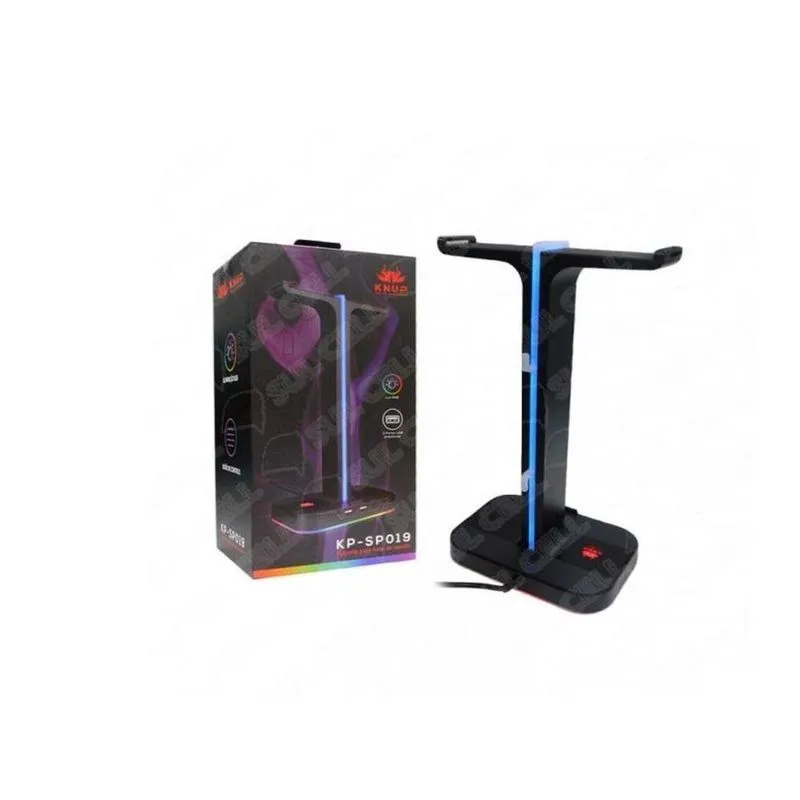 Suporte Duplo Fone De Ouvido E Celular Gamer Headset Luz Led Rgb Usb De Mesa Headphone Knup