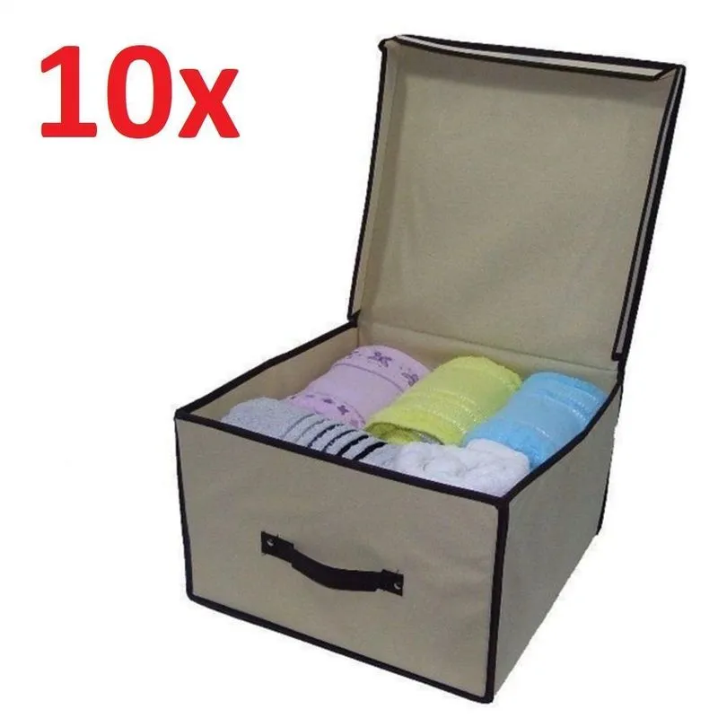 Kit 10 Caixa Organizadora Guarda Roupa Empilhavel Dobravel Organização De Edredom Lençol E Toalha Multiuso
