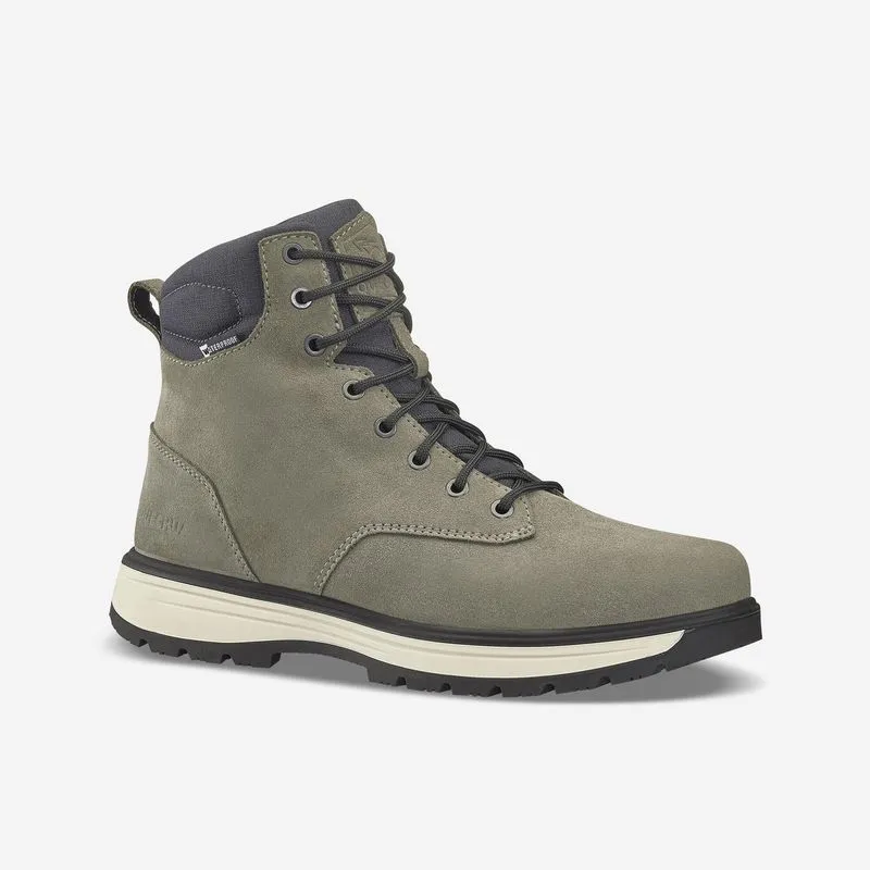 Bota Masculina de Trilha Impermeável na Neve Sh100 X Warm em Couro Quechua Verde Botas de Couro de Caminhada Quentes e Impermeáveis Homem SH500 Cano Alto, 39 BR
