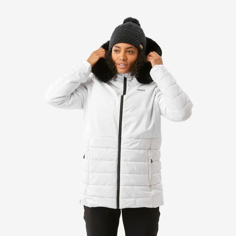 Jaqueta Feminina de Esqui 100 Wedze Branca Casaco Quente de Ski meio-comprido - 100 Mulher Branco, GG