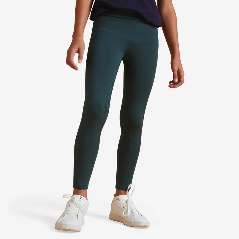Legging Infantil de Hipismo Grip 500 Fouganza Verde Calças Justas de Equitação com Assento em Silicone Criança 500 Verde, 6 ANOS