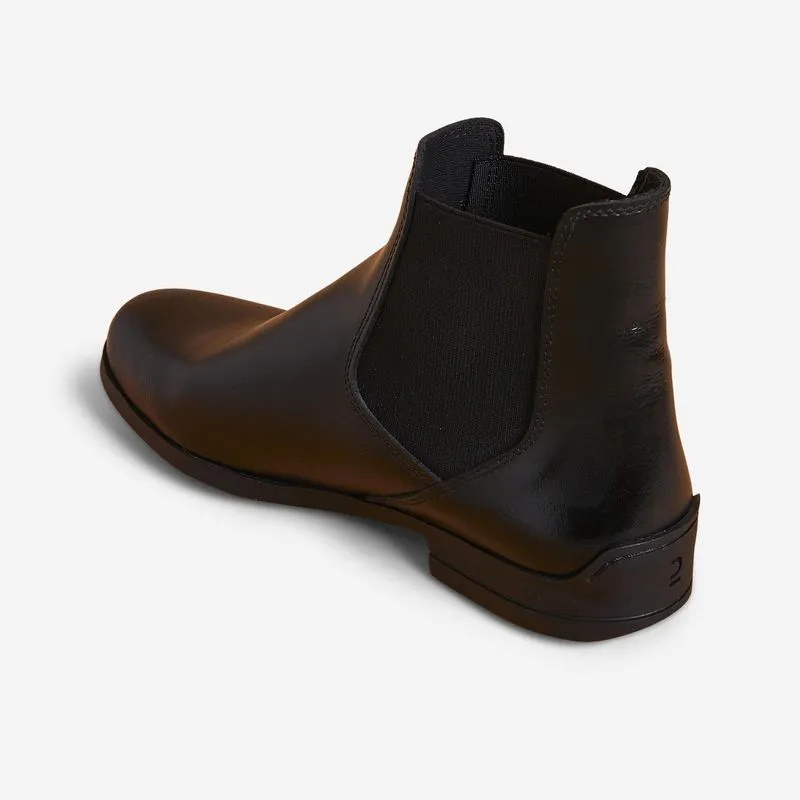 Bota Adulto de Hipismo em Couro 500 Fouganza Preta Botas de Hipismo em Couro, 39