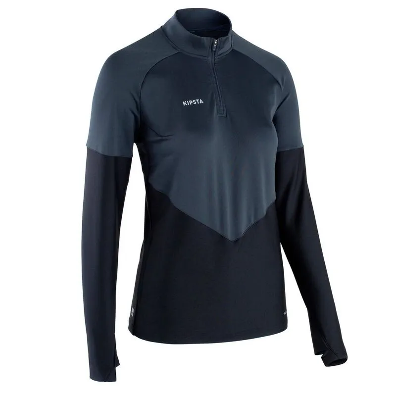 Camiseta de manga longa feminina de futebol Viralto+ Preto Sweat 500 1/2 zip woman, uk 4-6 / eu xs Preto PP