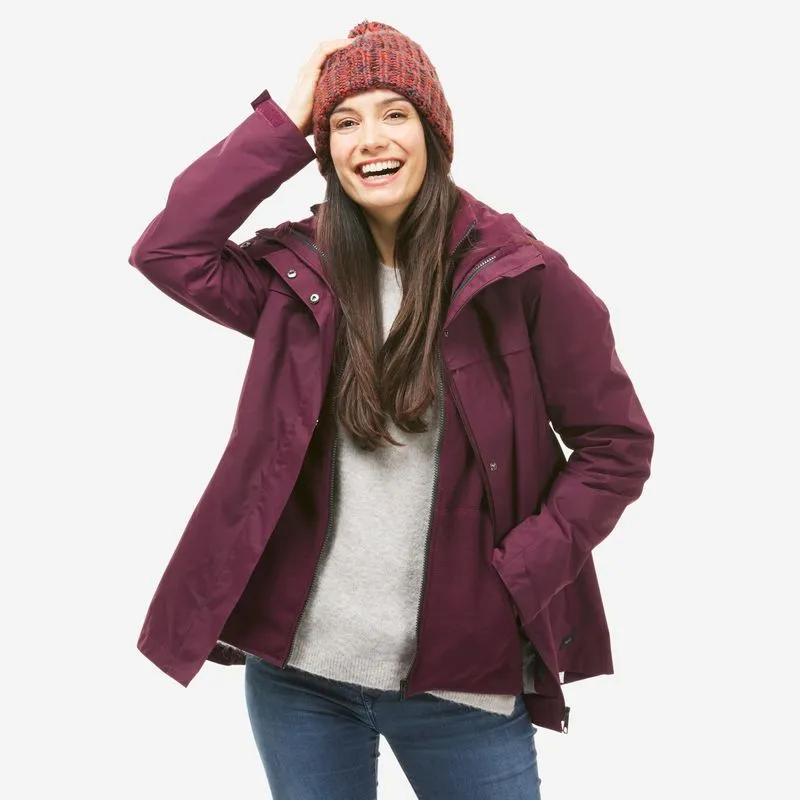 Veste 3en1 imperméable de trek voyage - travel 100 0° - bordeaux - femme, 3G