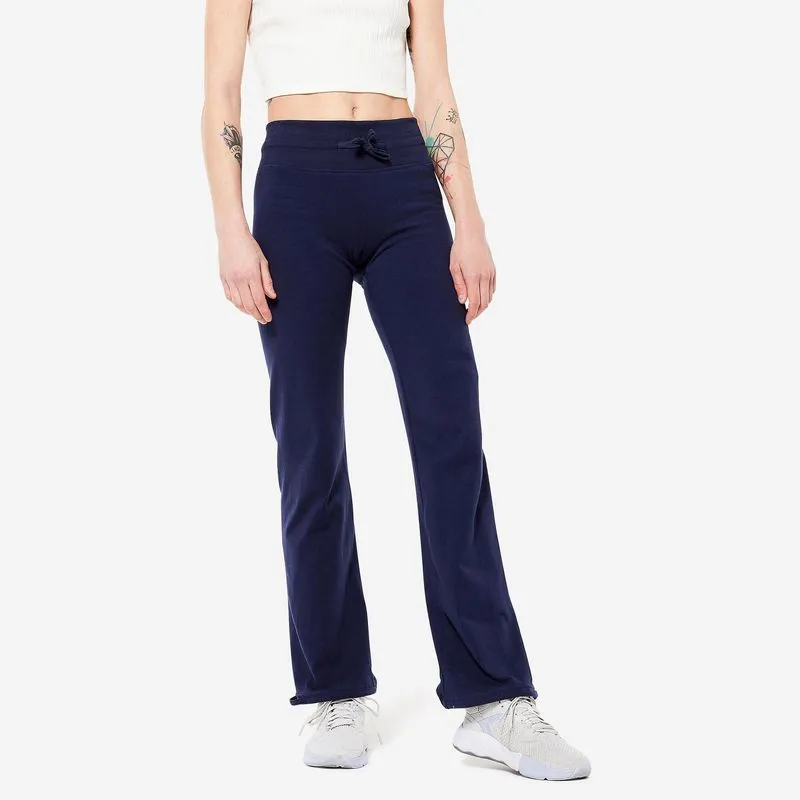 Calça Legging Feminina de Ginástica de Algodão 500 Domyos Azul Marinho Legging Feminina de Ginástica 500 em Algodão, G