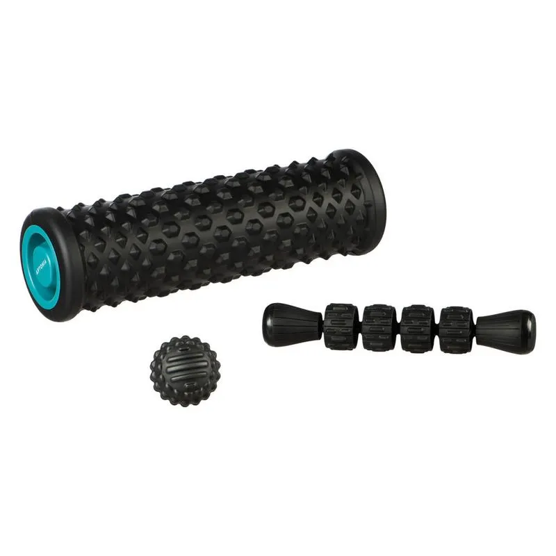 Rolo e Bastão de Massagem Kit Foam Roller Decathlon Preto - TAMANHO ÚNICO