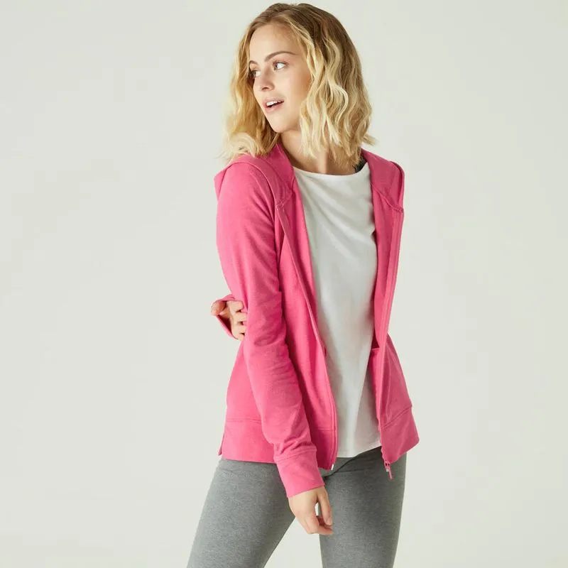Casaco com capuz feminino de Ginástica 100 Rosa-amarela Jacket 120 pink PP