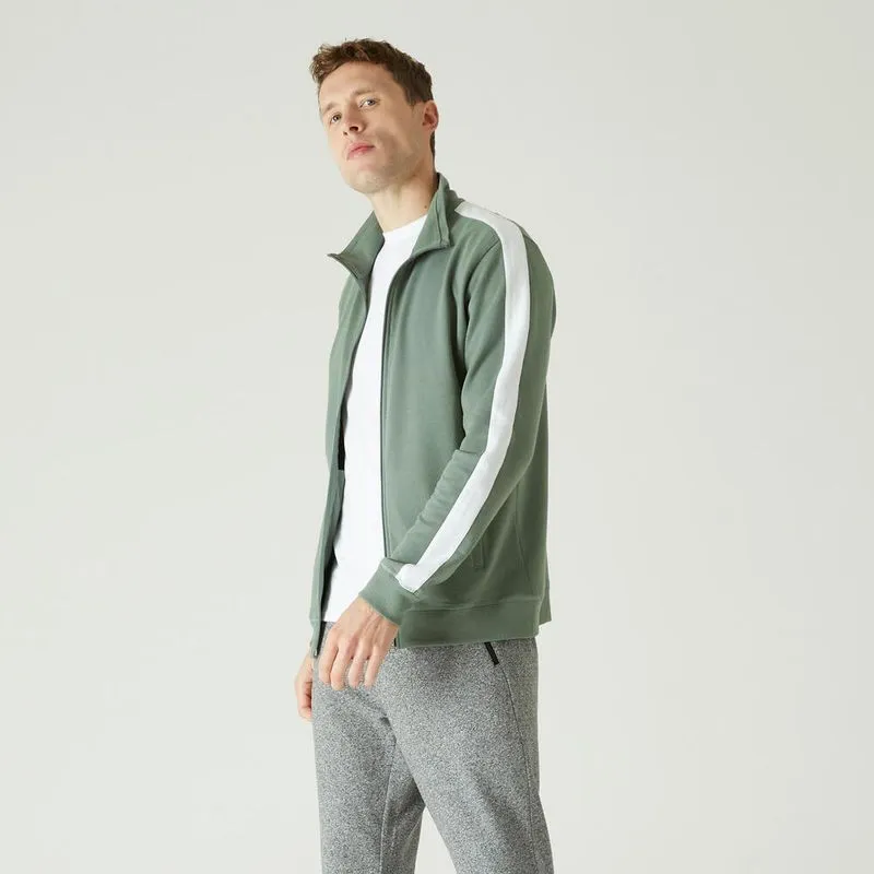 Blusa de moletom masculina de ginástica com zíper, verde, 3G