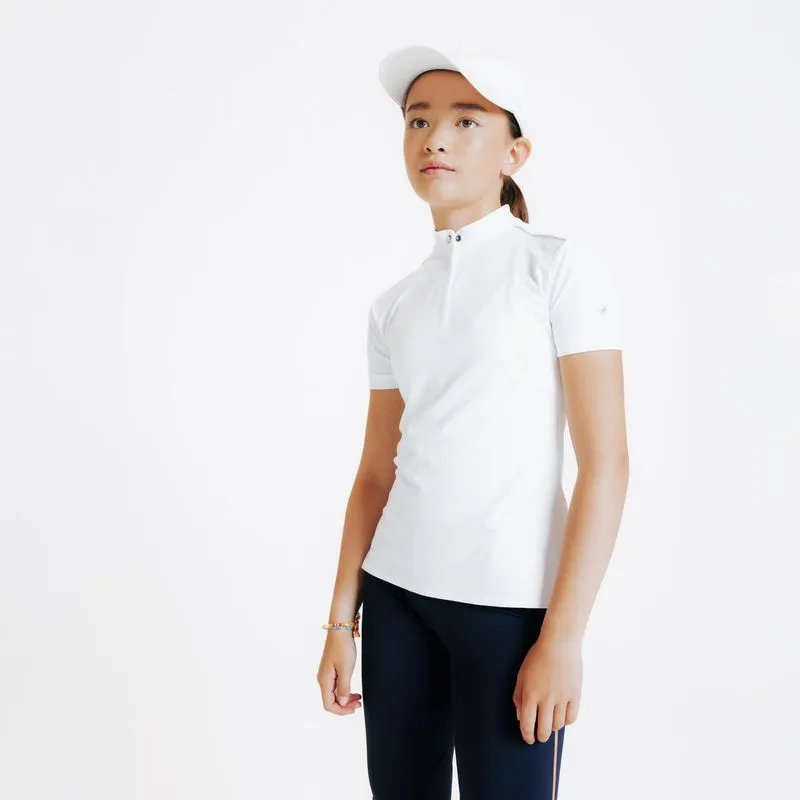 Camisa Infantil de Hipismo 500 Fouganza Branca, 12-13 ANOS