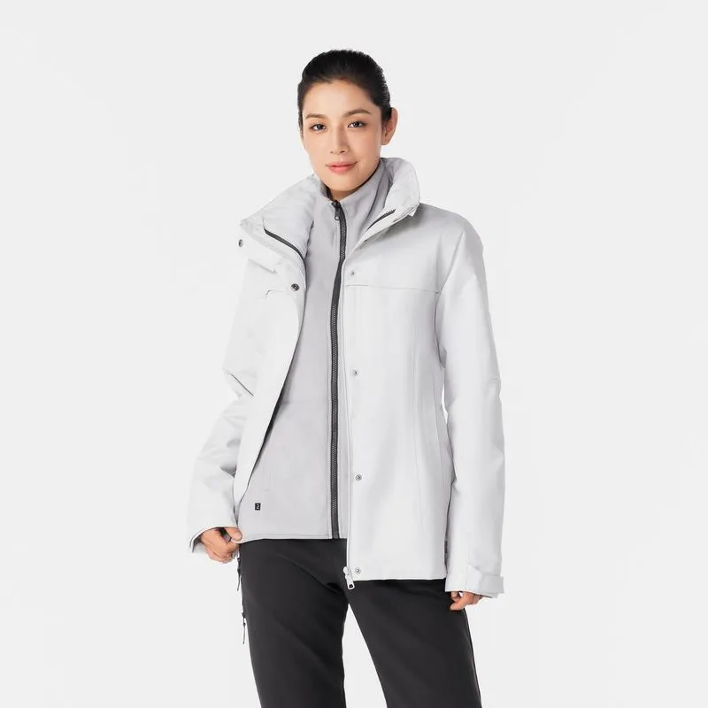 Jaqueta Feminina de Trilha 3 em 1 Impermeável SH100 Quechua Off White, M