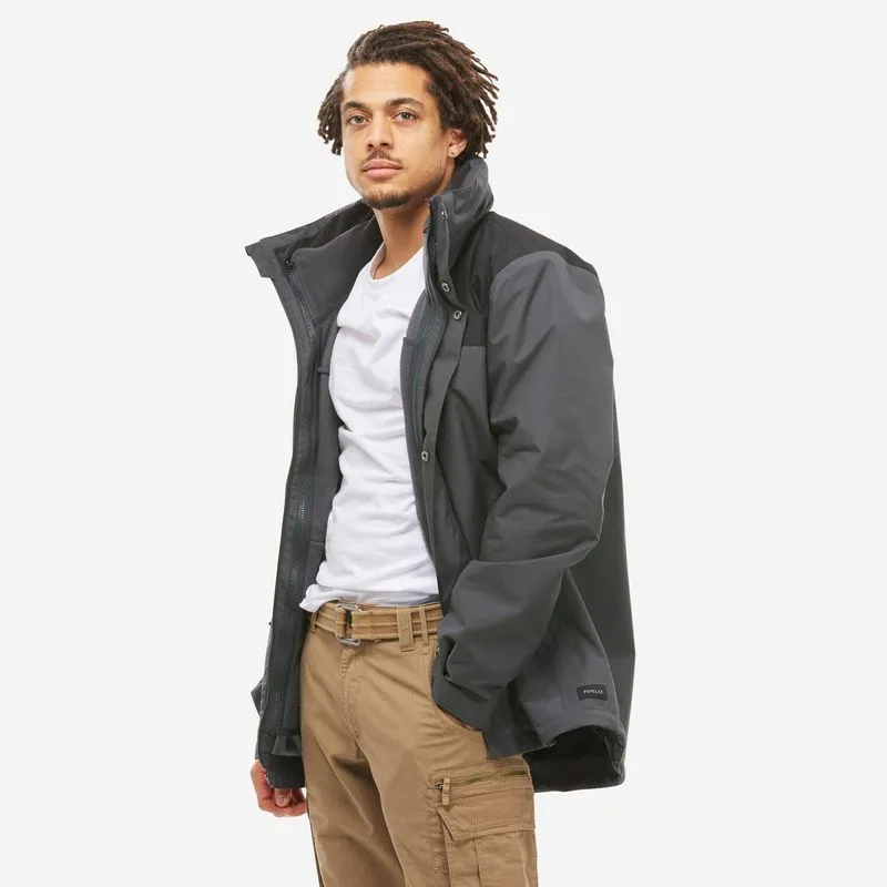 Jaqueta Masculina de Trilha 3 em 1 Impermeável SH100 Quechua Cinza, G