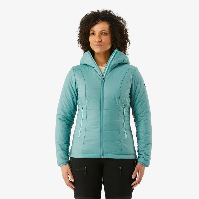 Jaqueta Feminina de Trekking MT100 Forclaz Azul Doudoune synthétique à capuche de trek montagne - MT100 -5 °C - Femme, 3G