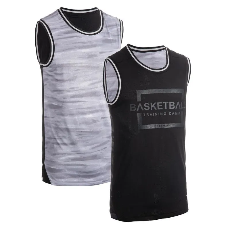 Camiseta de basquete T500 Reversível masculina Cinza Camiseta Regata de Basquete Masculina Re