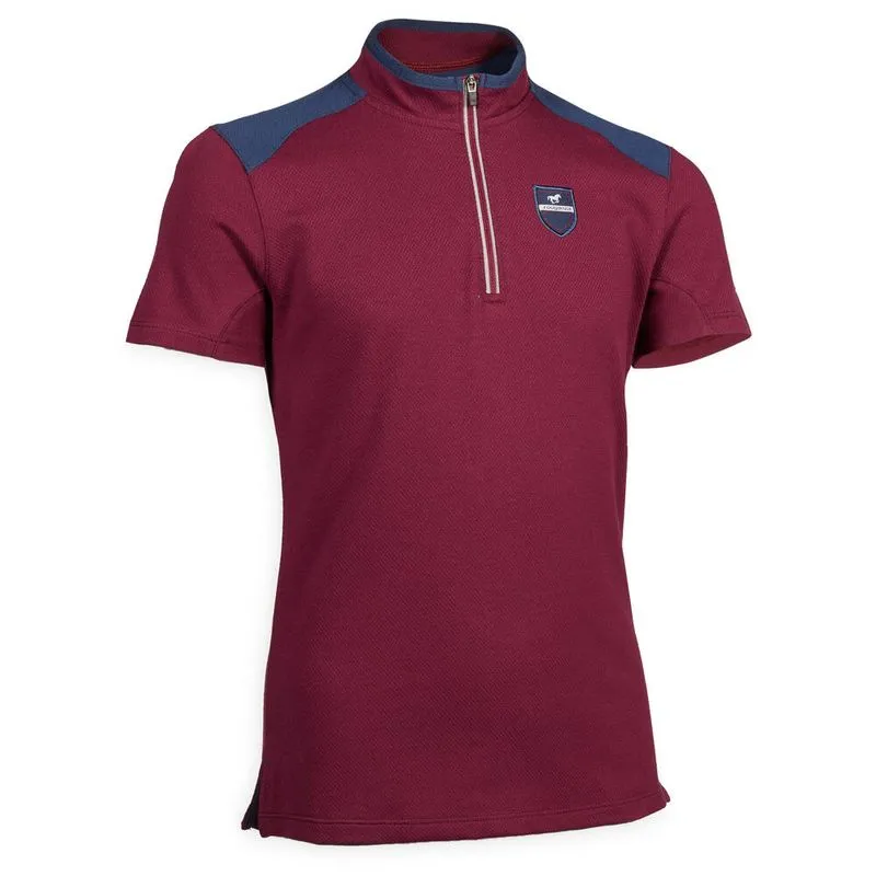 Camiseta Infantil de Hipismo Polo 500 Fouganza Camiseta polo infantil hipismo 500, bordo, 12 ANOS
