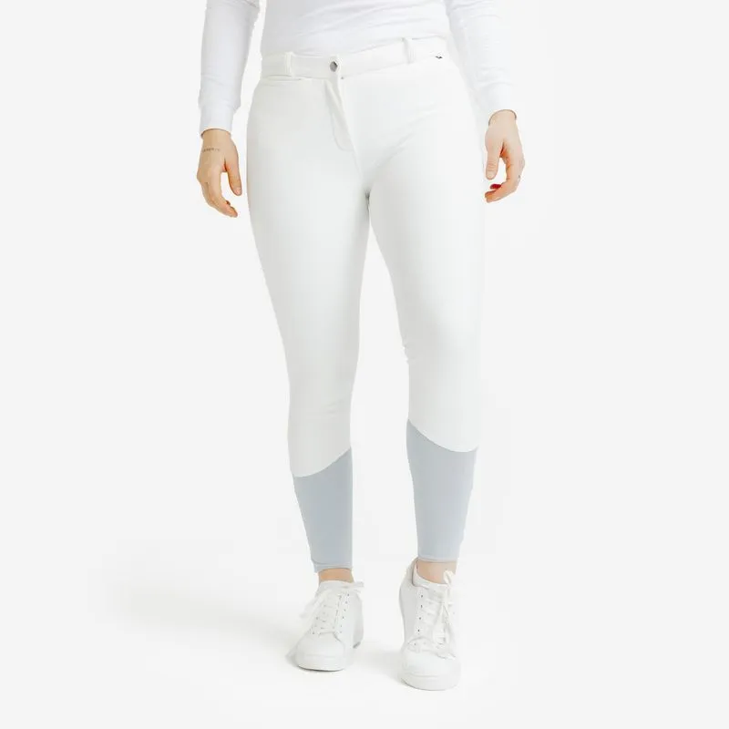 Culote Feminino de Hipismo Kipwarm 500 Fouganza Branco Culote de Prova Feminino de Hipismo Kipwarm 500, S