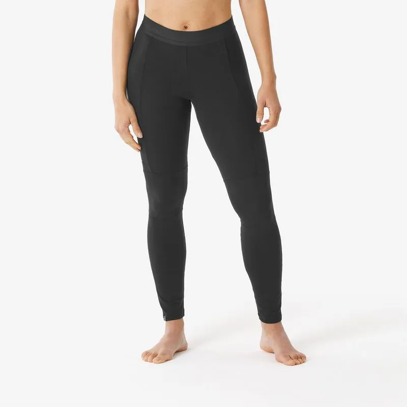 Calça Feminina Segunda pele de Trekking Merino MT500 Forclaz Preta Calças justas de merino trekking na montanha TREK 500 homem preto, M
