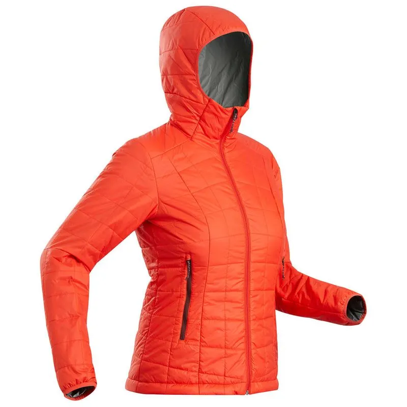 Jaqueta feminina de trekking Trek 100 com capuz Vermelho-coral Trekk100 hoody w insulated jacket di, xs Vermelho-coral PP