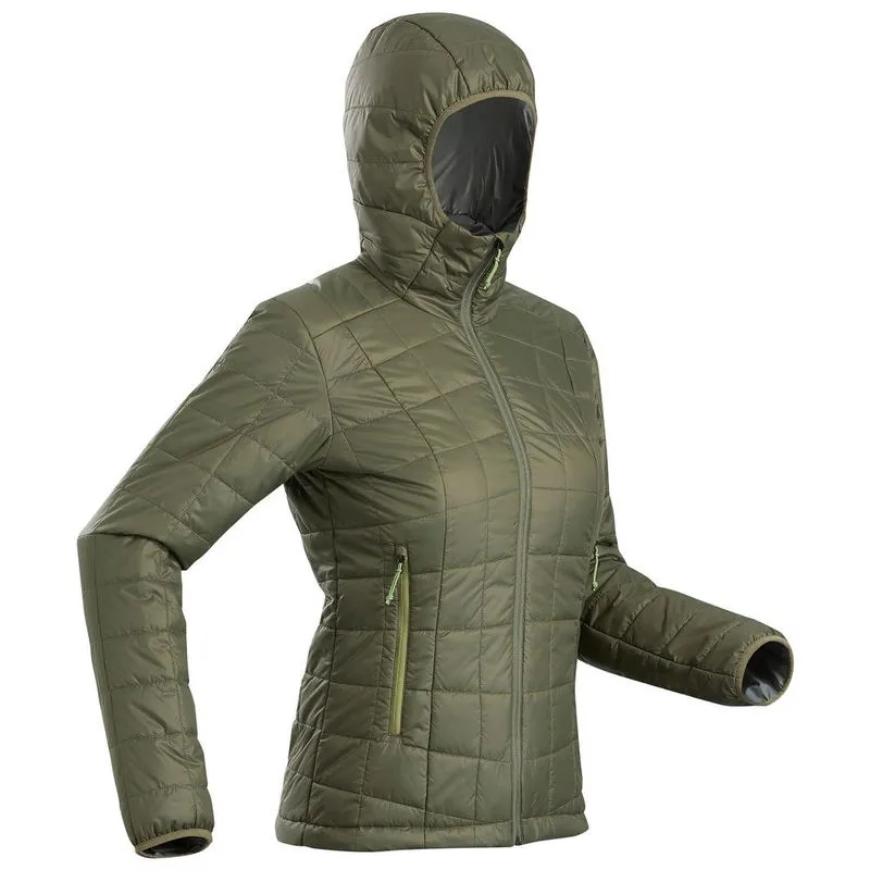 Jaqueta feminina de trekking Trek 100 com capuz Verde Trekk100 hoody w insulated jacket di, xs M
