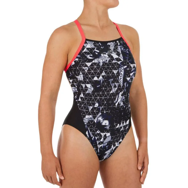 Maiô de natação lexa feminino Preto-vermelho MAIÔ NATAÇÃO FEMININO 900 LEXA, 38