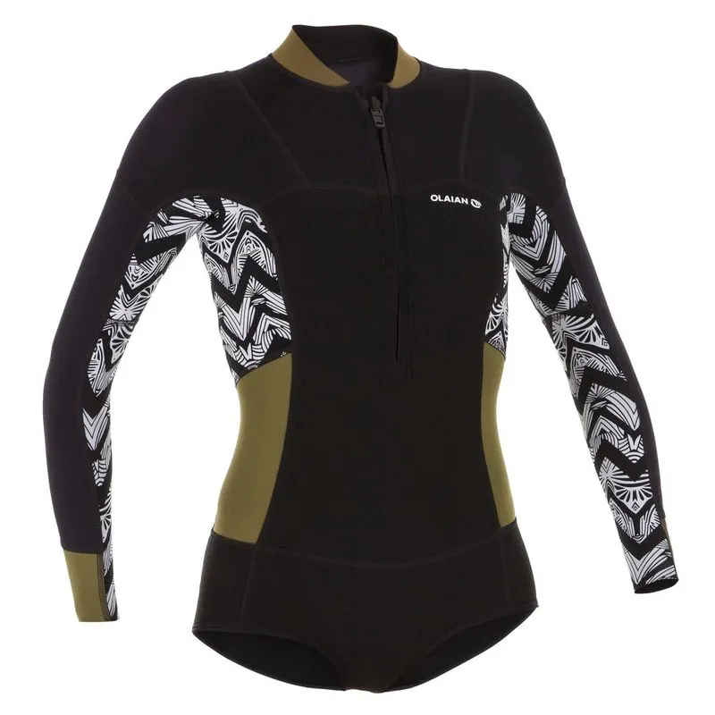 Fato Shorty de surf 500 Mangas compridas fecho à frente Mulher preto SRTY500LS LADY SURF SHORTY WETSUIT B, XS