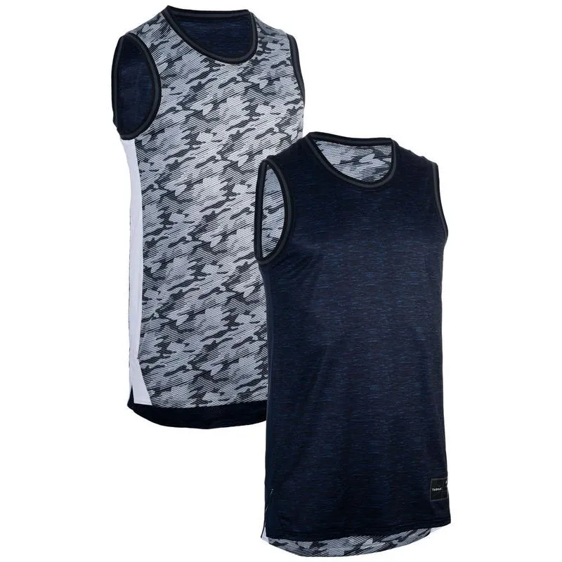 Camiseta de basquete T500 Reversível masculina Azul-escuro Camiseta basquete reversivel SH500R masc