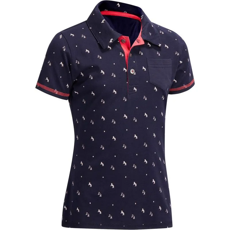Camiseta Polo Infantil Hipismo 140 Fouganza Azul SS PL 140 GIRL S.S POLO SHIRT A, 6 YEARS